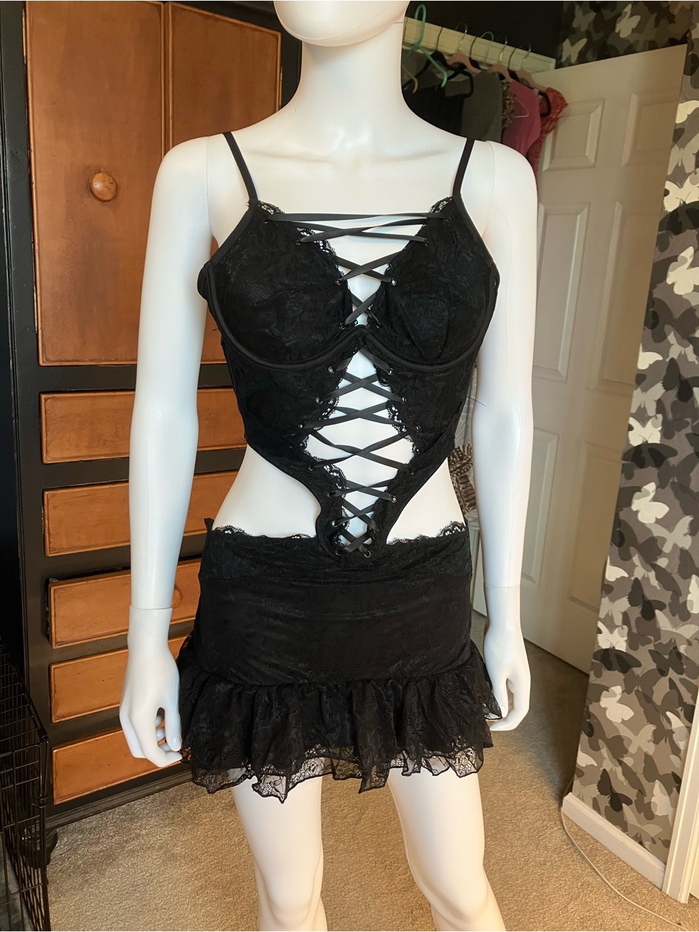 I.AM.GIA Black Lace Lace-Up Chemise